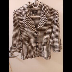 Black & White Patterned Sweet Suit Quarter Sleeve Houndstooth Blazer